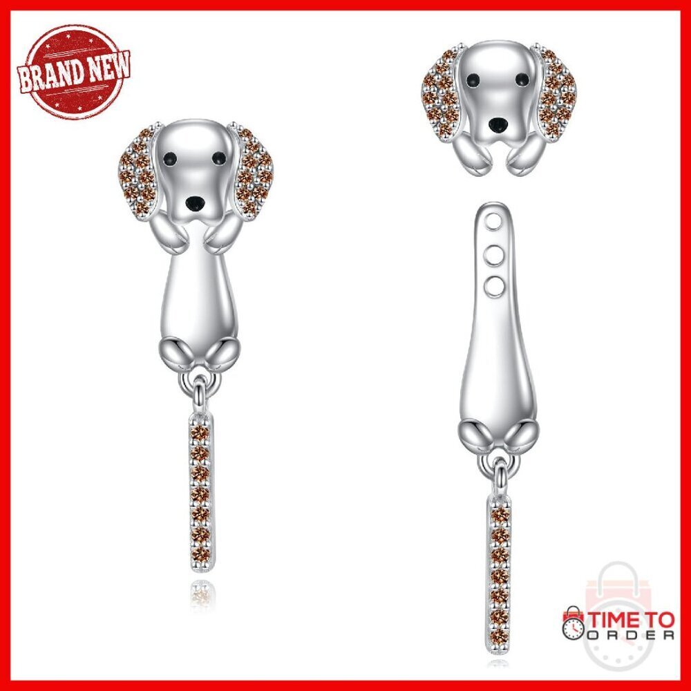 925 Sterling Silver Dachshund Stud Earrings Hypoallergenic Push Back